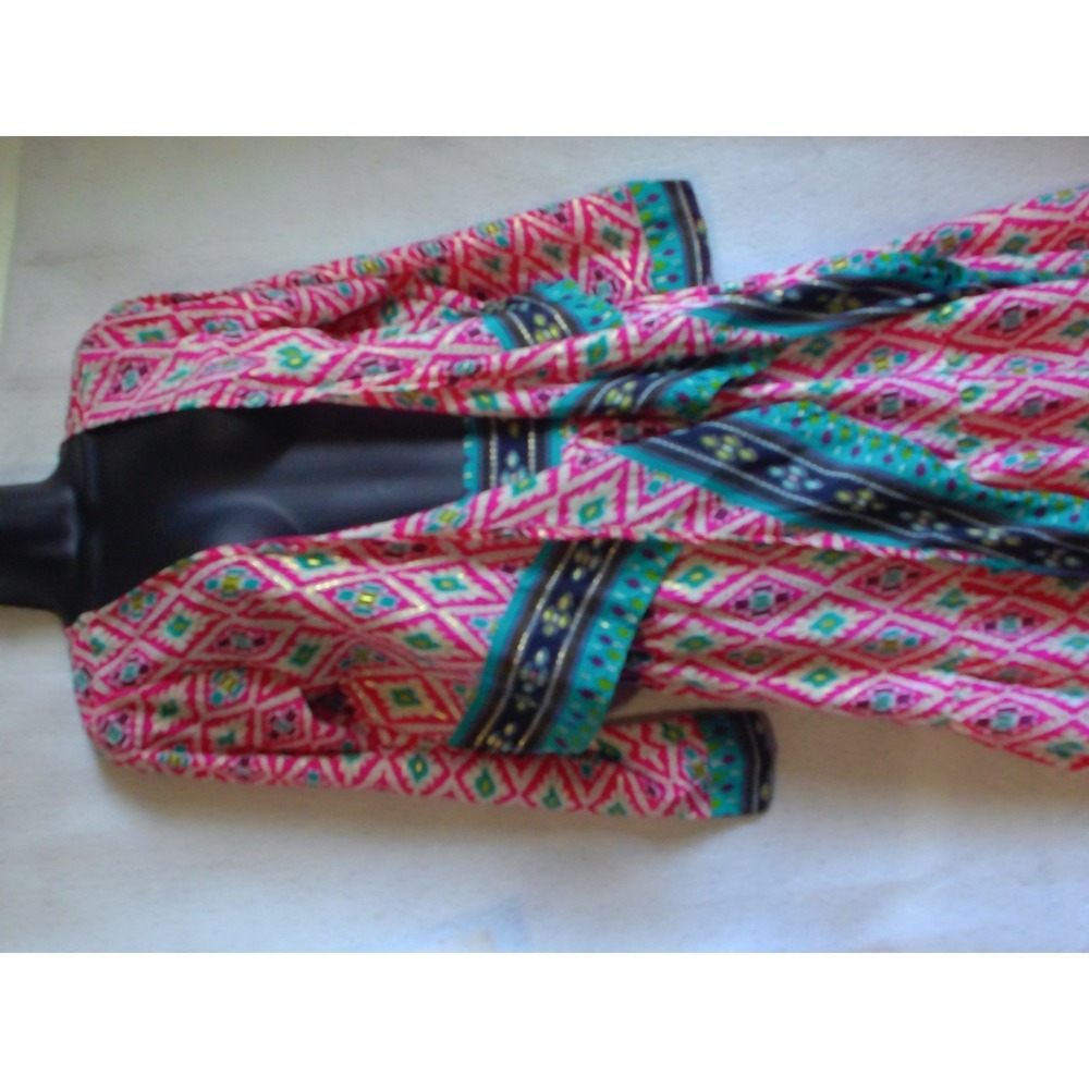 India Boutique Pink Ikat Tie Tiered Maxi SET 2PCS Gold Accents Boho NEW SIZE L - Picture 6 of 8